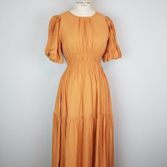 Moon River Copper A Line Fitted Waist Midi Dress Balloon Sleeves Size XS - Picture 1 of 8